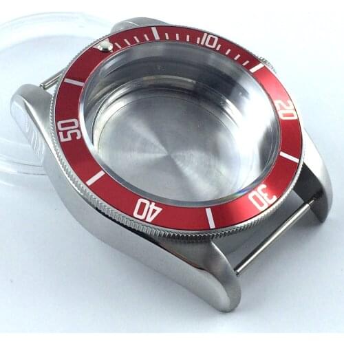 41mm red insert sapphire cystal Watch Case fit ETA 2836 mingzhu 2813 miyota 82 series MOVEMENT
