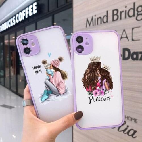 Mom and baby Phone Case purple matte transparent For iPhone 7 8 x xs xr 11 12 pro plus max mini Clear Funda