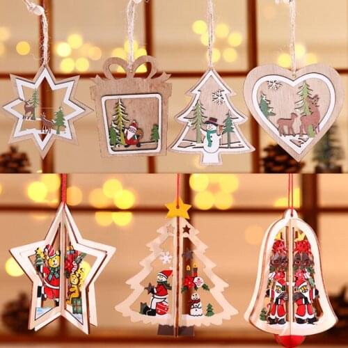 Christmas Tree Pattern Wood Hollow Hanging Decorations Colorful Home Festival Christmas Ornaments LX8593