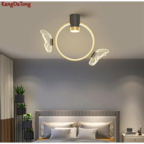 Designer Bedroom Light Simple Modern Led Warm Romantic Room Flower Butterfly Personality Creative Led Golden Ceiling Light