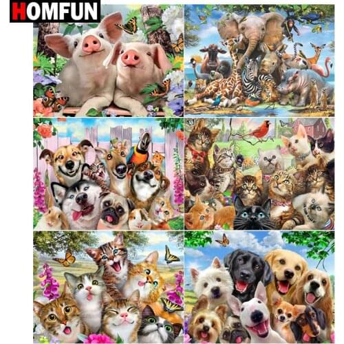 HOMFUN 3D Diamond Painting ‘’Cat pig dog animal" DIY Full Rhinestones Drill Cross-stitch Kits Square Round Diamond Embroidery