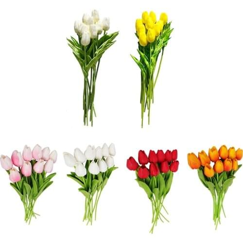 20 Pcs Artificial Flowers Fake Tulip Bouquet for Home Garden Wedding Party Floral Decor