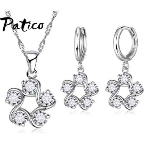 100% 925 Sterling Silver Jewelry Cubic Zirconia White CZ Jewelry Sets For Women Pendant Necklace/Earrings Free Shipping