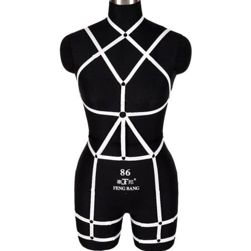 Harness Bra Garter Set Punk Goth Halloween Sexy Lingerie Body Bondage Harness Elastic White Strappy Cage Bra Wedding Leg Belt