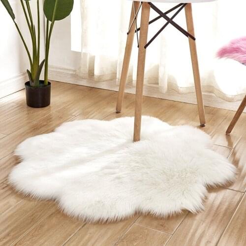 Creative Large Faux Fur Floor Rug Flower Shaped Luxury Mat White/Grey/Blue Round long Plush Carpets For Living Room Kids Home