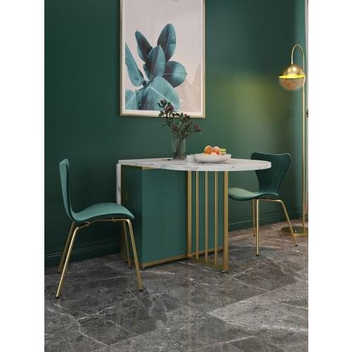 Light luxury folding table dining table home folding table mobile telescopic space-saving rock board dining table and chair