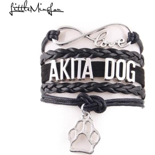 Little MingLou Infinity Love Akita Dog bracelet pet dog paw charm leather wrap men bracelets & bangles for women jewelry