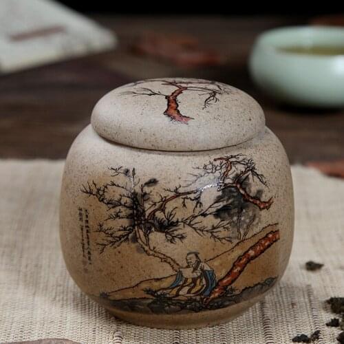 100ml Small sachemic tank pot mini logo Coarse pottery tea caddy ceramic seal storage jar