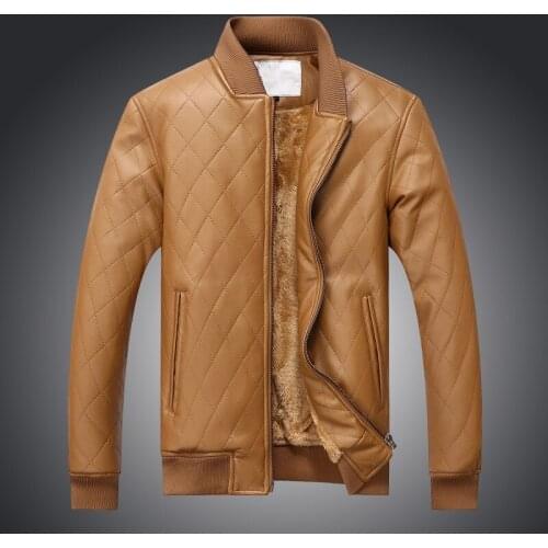 Winter Mens Fur Lining Warm Pu Leather Jackets Stand Collar Classic Thick Overcoat For Man European Size Vintage Outwear Coats