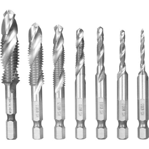 7Pcs Combination Drill and Tap Set Metric Thread HSS M3-M12 Screw Tapping bit Tool Quick Change 1/4in Hex Shank