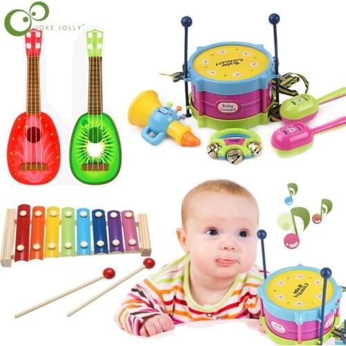Musical Toys Set Roll Drum Guitar Instruments Band Kit Children Early Educational Toy Gifts Baby Grasp Hand Bell Music Toys YJN
