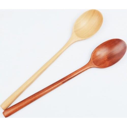 Natural Wooden Spoon For Dessert Pudding Jam Tea Coffee Rice Soup Long Handle Kitchen Cooking Utensil Tool Catering Adults