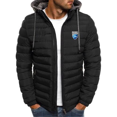 New Rocket League Print Jacket Men Long Sleeve Outerwear Clothing Warm Coats Quilted Padded Thick Parka Slim Fit Windbreaker