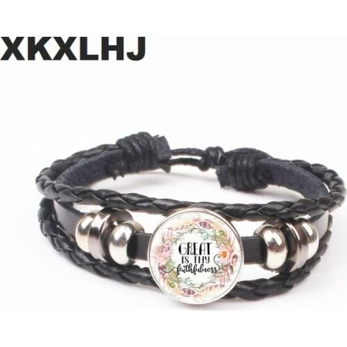 XKXLHJ New Bible Scripture Bracelet Glass Dome Leather Bracelet Scripture Quote Jewelry Christian Faith Inspirational Gifts