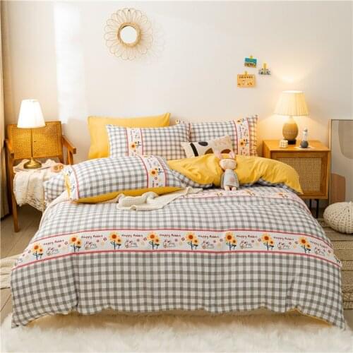 Pastoral Style Duvet Cover 150x200 Pillowcase 3Pcs,210x210 Quilt Cover Bed Cover,Brown Plaid Bedding Set Blanket Cover