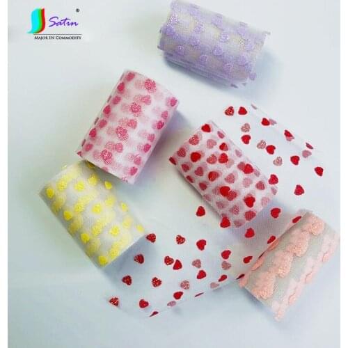 Simple Style Organza White Background Heart Shape Pattern Light Color Width 80mm Hair Bow Handmade Diy Decorate Ribbon S0246H