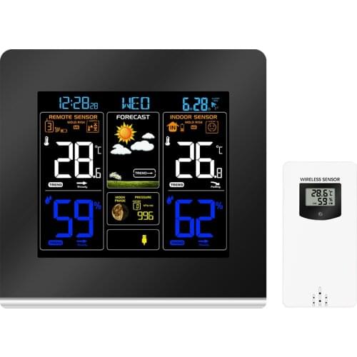 Protmex 3379C Digital Display Weather Station Wireless Colorful Wall Sensor Temperature Instruments Hygrometer Thermometer Clock