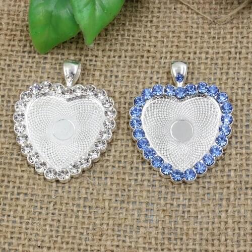 Fit 25mm Heart Pendant blank with rhinestones Metal filled Frame bezel Settings tray 10pcs/lot K05195