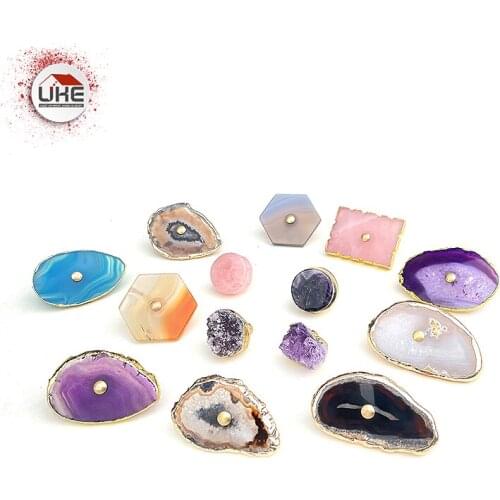UKE Natural Agate Cabinet Knobs Crystal Furniture Handles Nordic Style Drawer Kitchen Handles Decorative Stone Knobs Hardware