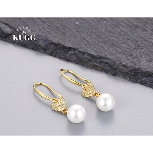 KUGG PEARL 14k Gold Filled Earrings Natural Fresh Water White Pearl Earrings Handmade Jewelry Drop Earrings Classical Geometric