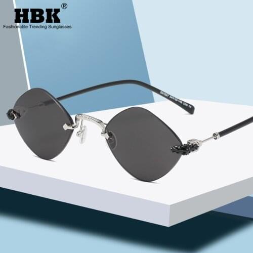 HBK Vintage Small Rhombus Sunglasses For Women Men Rimless Square Colorful Shades Frameless Sun Glasses High Quality UV400