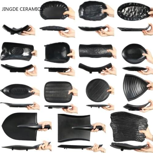1Pcs melamine square shape dinner plate for Japanese restaurant plastic black matt finishing dish dinnerware wholesale