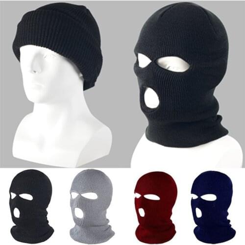 Full Face Cover Mask Three 3 Hole Balaclava Knit Hat Army Tactical CS Winter Ski Cycling Mask Beanie Hat Scarf Warm Face Masks
