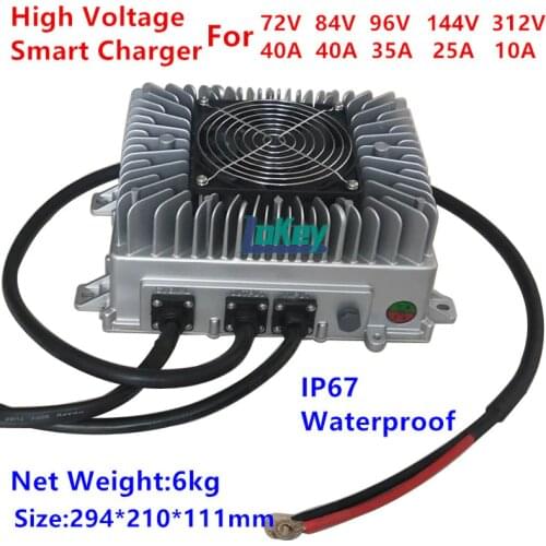 Seal waterproof high voltage charger 72V 96V 114V 312V 20A 30A 40A smart Charger for lithium lipo lifepo4 LTO lead acid batterys