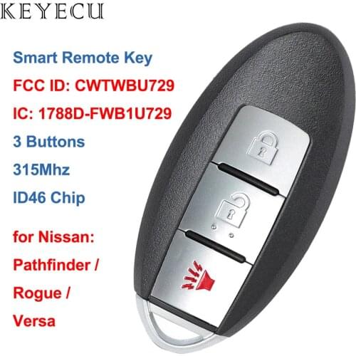 Keyecu Replacement Remote Key Fob 315MHz ID46 for Nissan Pathfinder Rogue Versa 2007 008 2009 2010 2011 2012, FCC ID: CWTWBU729
