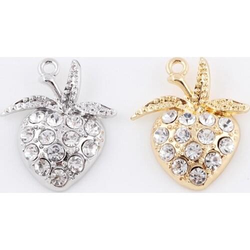 10pcs/lot Apple Rhinestone Dangle Handmade Charms Pendant DIY for Bracelet Necklace Bag