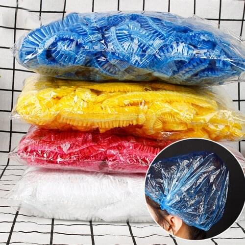 100PCS Shower Caps Waterproof Disposable Elastic Shower Bath Bathing Caps Hats for Home Hotel Hair Salon SPA Bathroom