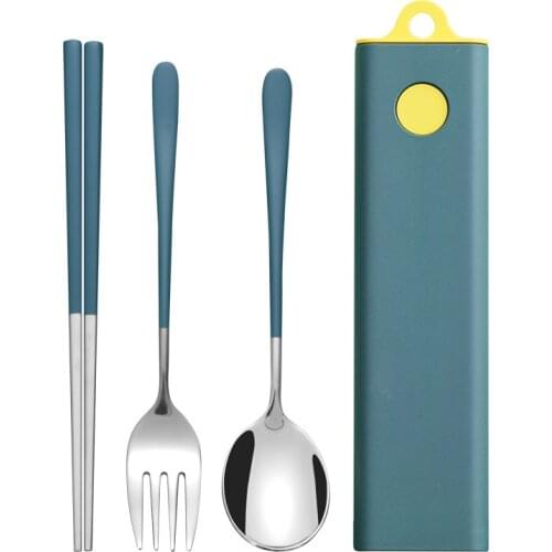 3pcs/set Dinnerware Portable Chopsticks Fork Spoon Sushi Stainless Steel Chinese Metal Food Sticks Gadget Tableware Kitchen Sets