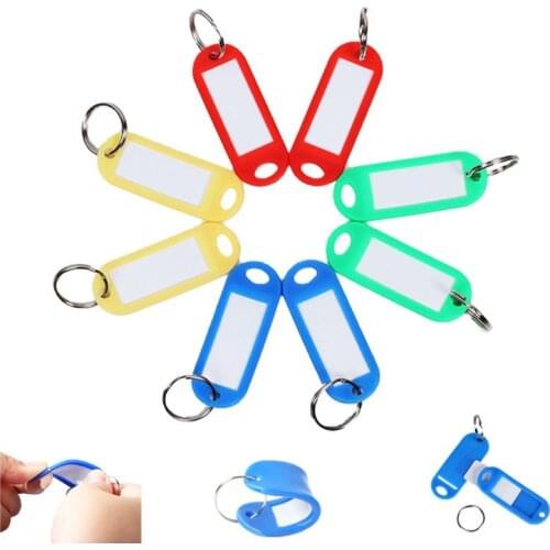 50Pcs One Box Colorful Key Id Luggage House Label Tags Split Ring Keyring Keychain Plastic Key Tags with Container