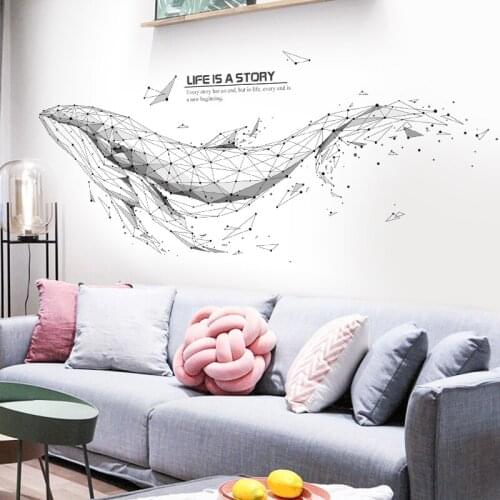 Abstract Whale Geometry Technology Home Mural Wall Stickers Kids Living Room Bedroom Wall Decals Self-adhesive DIY Decoration