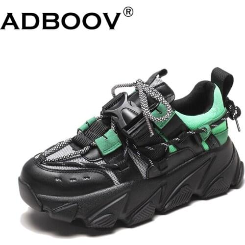 ADBOOV New Buckle Fashion Chunly Sneakers Women Ladies Platform Casual Shoes Trainers