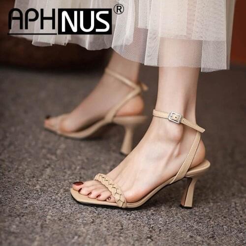 APHNUS Womens Sandals Ankle Wrap Gladiator Mid High Heels Pumps Woman 2021 Shoes For Women New