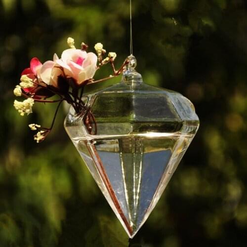 Free Shipping 8pcs/pack Diamond Shaped Hanging Glass Vase Home Decorative Creative Car Terrarium