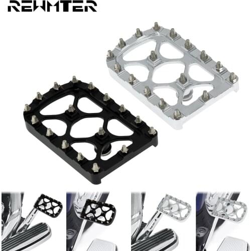 1xMotorcycle Large Brake Pedal Pad Cover Black/Chrome Footrest Pad For Harley Touring Road King Dyna FLD Softail Deluxe Fat Boy