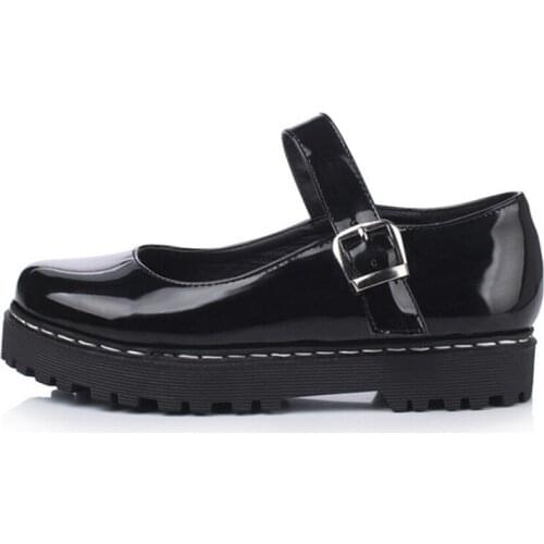 Large size ladies wedges pumps solid patent leather platform shoelace buckle womens shoes ladies casual shoes