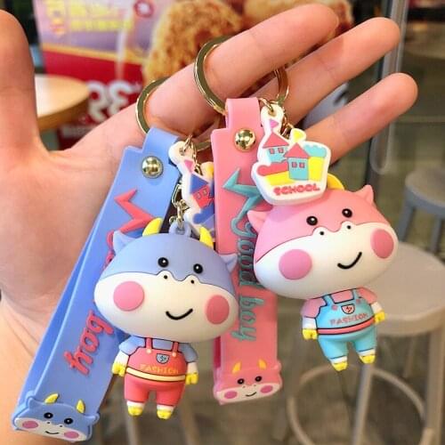 Best Friend Cow Bull Year Key Chain Pendant Cute Personality Cartoon Silicone Doll Mascot Toy Activity Gift Key Chain K20008
