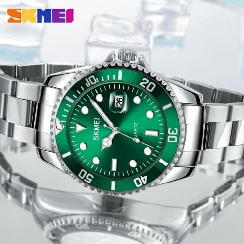 SKMEI Famous Brand Light Energy Luminous Green Water Ghost Water Ghost Mens Watch Waterproof Business Calendar Steel Belt 1779