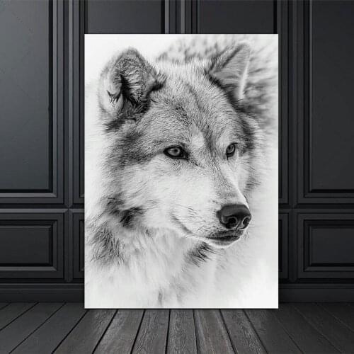 Black and White Wolf Wall Art Canvas Painting Nordic Posters and Prints Animal Wall Pictures for Living Room Home Decor No Frame