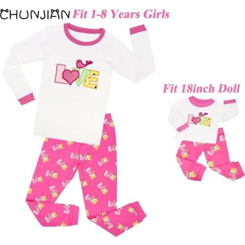 Kids love pajamas doll clothes clothing set girls home clothing children long sleeve pijamas baby cotton sleepwear