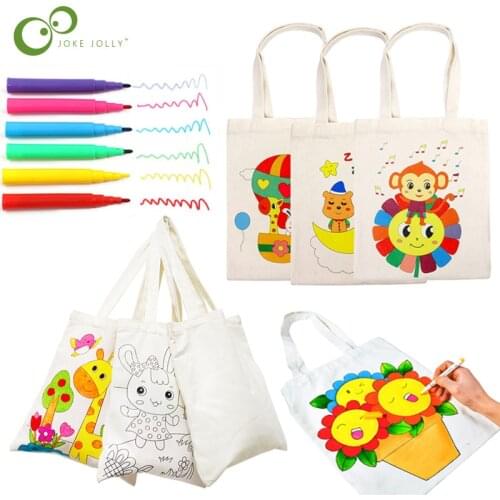 Kids Antistress Puzzles Education Toy Children DIY Eco-friendly Graffiti Canvas Bag Kindergarten Hand Painting Material Gift ZXH
