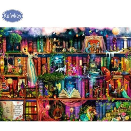 Diy diamond embroidery fantasy 5d diamond painting bookshelf full diamond mosaic 3d picture of rhinestones cross-stitch