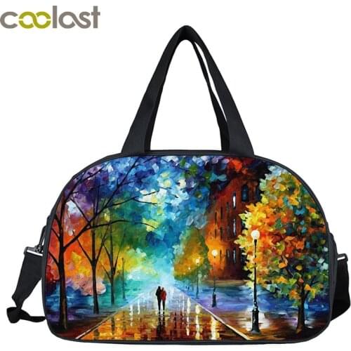 Walk In The Rain Painting Men Travel Duffle Women Travel Hand Bags Teens Large Capacity Shoulder Bag 3D Heat Print Nylon Bag