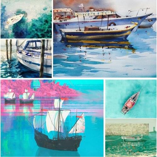Landscape Seaside Sailboat 5D Diy Full Square and Round Diamond Painting Embroidery Cross Stitch Kit Wall Art Club Home Decor
