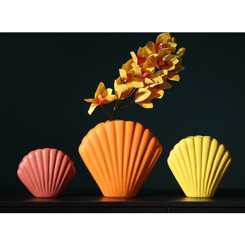 Ceramic Shell Shaped Vase Creative Flower Pot Living Room Desktop Decoration Balcony Garden Office Ornaments Desk Accessories