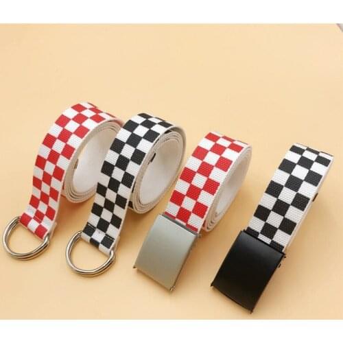 Canvas Checkerboard Belts Waist Belts for Men and Women Casual Checkered Waistband Black White Plaid Belt For Male and Female