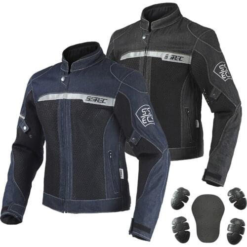 Mens Spring Summer Casual Wear Motorcycle Jacket Pants Denim Mesh Moto Motocross Jean Jackets Outerwear With Protection Gear